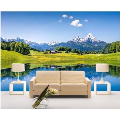 Custom mural 3d photo wallpaper Snowy mountain lakeside scenery background wall Home decor living room wallpaper for wall 3 d