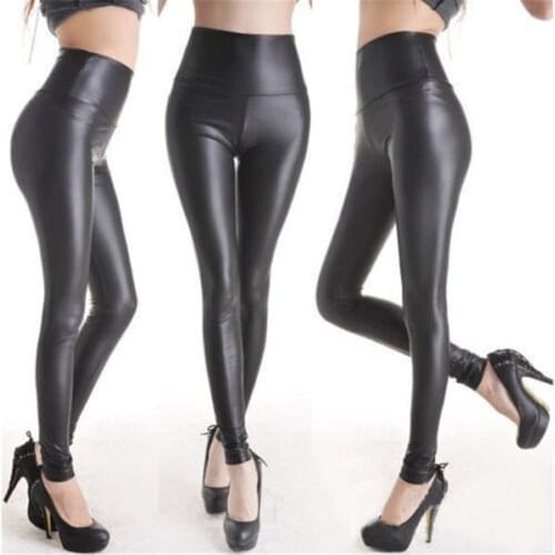 Women Tight Pants Matt High Waist Stretch Faux Leather Elastic Sheathy Pants 2016 New Arrival Hot Sale