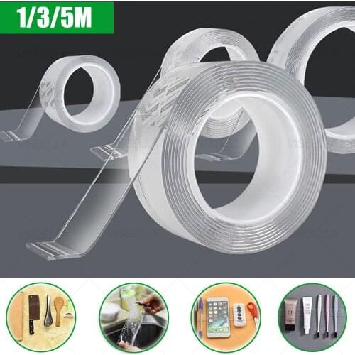 VISBELLA 1M/3M/5M Nano Magic Tape Double Sided Tape Transparent No Trace Reusable Waterproof Adhesive Improvement Silicone Tapes