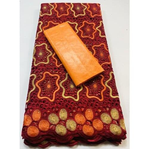 2021 High Quality Dry Laces 2.5+2.5 Yards With Bazin Riche Fabric Swiss Voile Senegal African Wedding Bride Dress VKM029 Wine