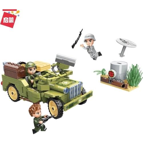264PCS Enlightenment 21011 Military Series Jeep Raid Assembled Model Boy Assembled Building Blocks Assembled Toy Gift