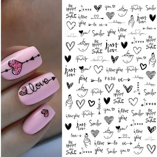 1PC Heart Love Design 3D Nail Sticker English Letter stickers Face Pattern Trasnfer Sliders Valentines Day Nail Art Decoration