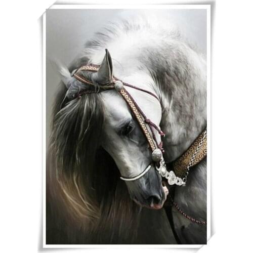 5D Full Drill Diamond Painting Animal White Horse Picture Cross Stitch Resin Square Diamond Sets Handmade Diamond Embroidery