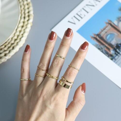 7 Pcs/Set Punk Gold Wide Chain Rings Set for Women Girls Fashion Irregular Finger Thin Rings Gift 2021 Female Jewelry Party