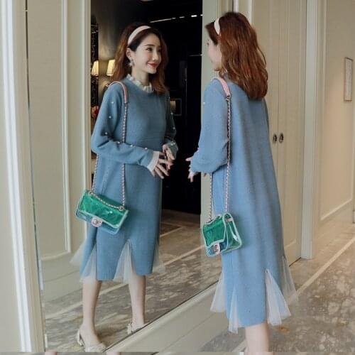 8839# Maternity Clothes False Two-piece Nursing Dress Spring Autumn Gauze Patchwork Breastfeeding Dress