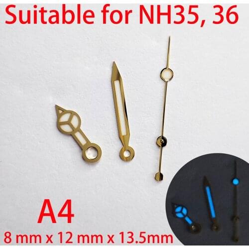 A4 suitable for NH35 watch pointer, watch accessory hand green/blue super luminous watch custom accessory watch parts nh35，nh36