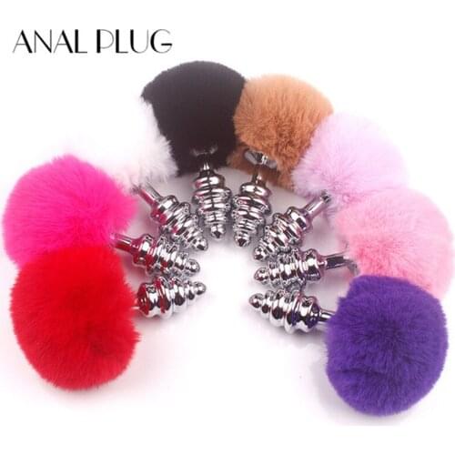 ANAL PLUG Metal Stainless Steel Rabbit Tail Anal Plug Spiral Beads Bunny Tail Stimulation Anus Adult Beads Sex Toy For Couple