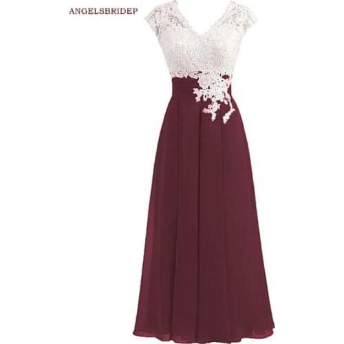 ANGELSBRIDEP V-Neck lace A-Line Bridesmaid Dresses Vestido da dama de honra Fashion Cap Shoulder Formal Mother of Bride Dresses