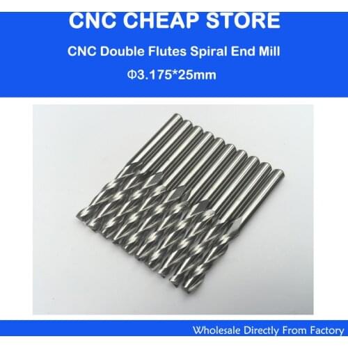 Free Ship 10 pcs 1/8" Solid Carbide 3.175mm Endmill Double Two Flute Spiral Bit CNC Router Bits CED 3.175mm CEL 25mm