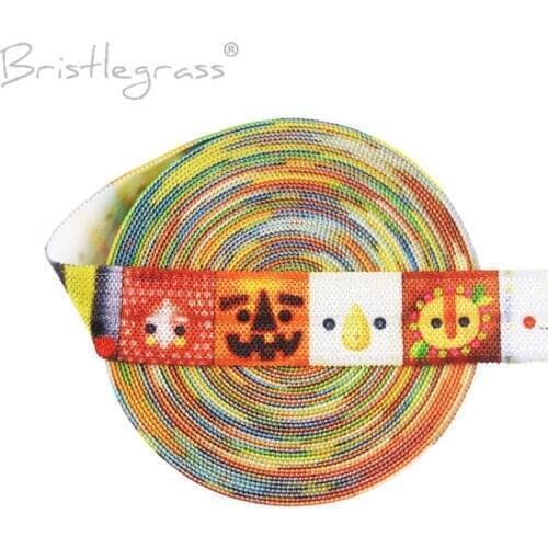 BRISTLEGRASS Wholesale 50 Yard 5/8" 15mm Emoticon Icon Print Fold Over Elastic FOE Spandex Satin Band Hair Tie Tutu Dress Sewing