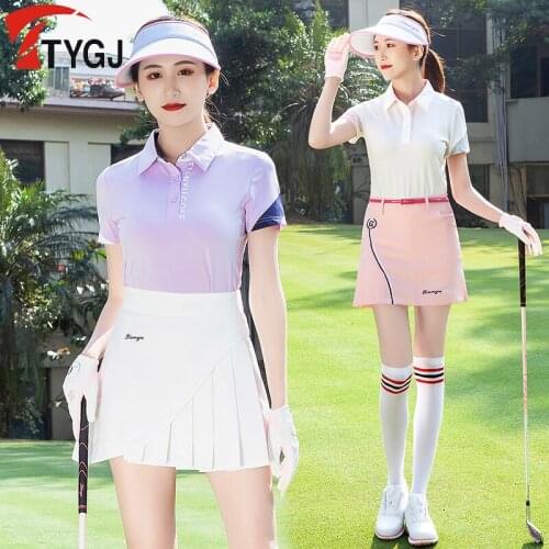Summer Womens Sport Leisure Golf T-Shirt Short Sleeve Shirts Ladies Slim Breathable Tops Soft Anti-Sweat Tennis Golf Sportswear