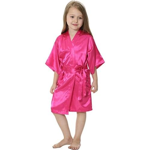 Kids Solid Satin Rayon Kimono Robe Bridesmaid Solid Bathrobe Children Nightgown Sleepwear Dressing Gown