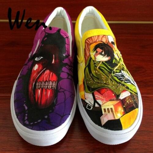 Wen Custom Hand Painted Canvas Sneakers Design Anime Attack On Titan Slip On Outdoor Skateboarding Shoes Women Men Unique Gifts