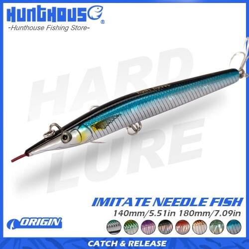 Hunthouse leurre stickbait needle pencil sea fishing lure hard bait sea bass 140mm/180mm sinking skipping garfish sphyraena