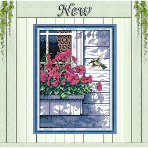 Hummingbird window flowers bird painting counted printed on canvas DMC 11CT 14CT kits Cross Stitch embroidery needlework Sets