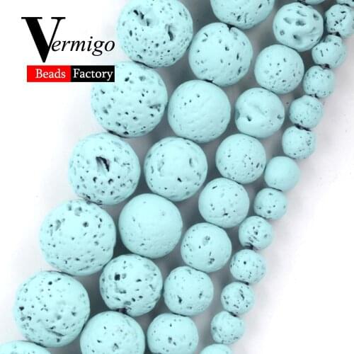 Natural Minerals Stone Lake Blue Hematite Lava Round Beads For Jewelry Making Spacer Beads 4 6 8 10mm Diy Bracelet Necklace 15"