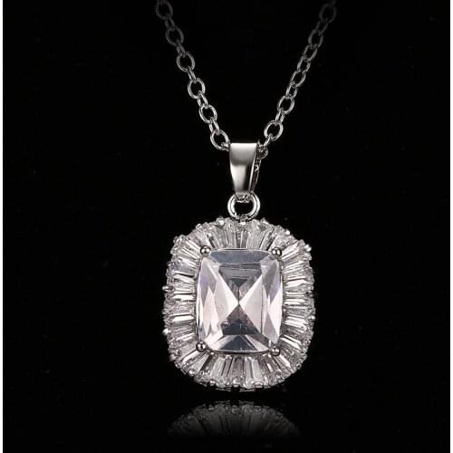 Emmaya Fashion Trendy Link Chain Rectangle Pendant Necklace Fashion Design Jewelry Zircon Necklaces For Women Gift Party