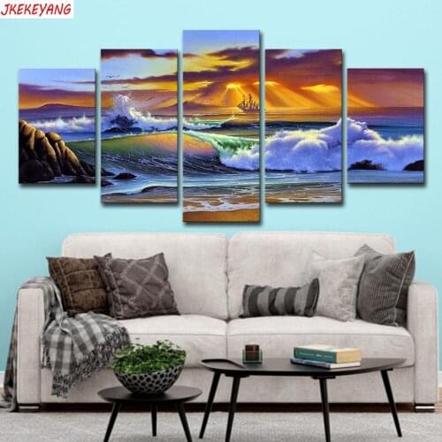 Full Square/Round Drill 5D DIY diamond painting 5pc Sea sunset Pictures mosaic Diamond Embroidery J2235