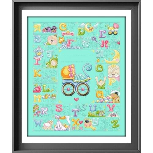 Baby birthday record cross stitch kits pattern 18ct 14ct 11ct bright green fabric embroidery DIY hand made needlework