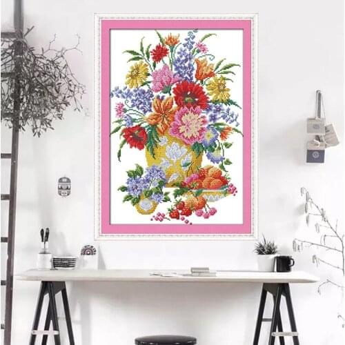 The colorful flowers Cross Stitch Kits Printed pattern Canvas DMC Counted Chinese Embroidery Needlework Kit Cross-stitch set