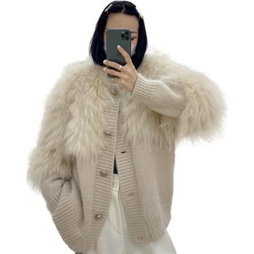 New Winter Women Fashion Short Casual Real Raccoon Fur Knit Jacket Coat Overcoat