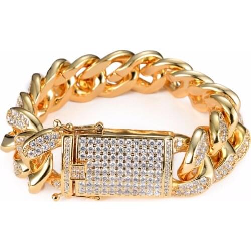 New Fashion Charm Big Size Iced Out Bling 20MM Width 8Inch 9inch Hip Hop Jewellry Brass All CZ Pave Bracelet for Men and Women