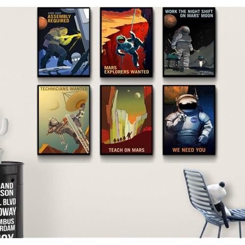 Explorers Wanted Canvas Painting Classic Space Program Posters and Prints Vintage Universe Wall Art Pictures For Bar Home Decor