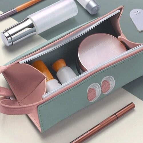 C90C Premium Leather Pencil Pouch Cosmetic Pouch Zipper Closure Pen Pouch Multipurpose Travel Storage Bag for School Travel