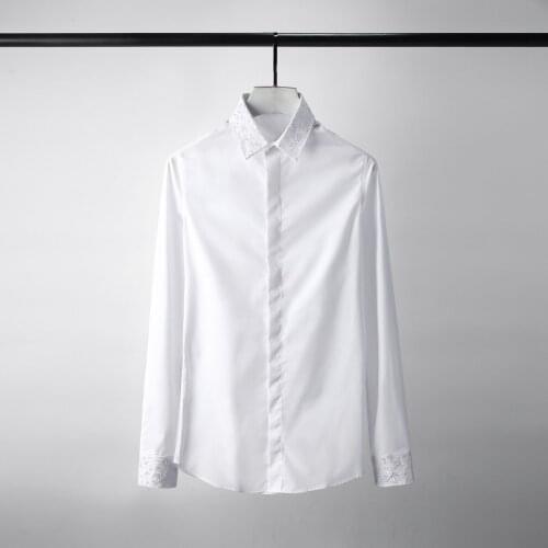 Minglu Embroidery Collar Mens Shirts Plus Size 4xl Solid Color Long Sleeve Mens Dress Shirts Camisa Masculina Casual Shirts Man