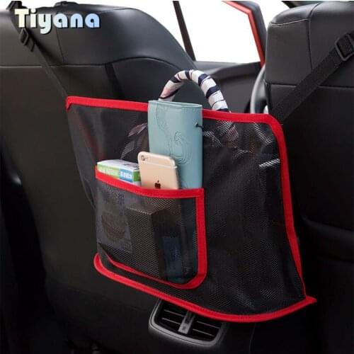 Car Seat Storage Polyester Mesh Pocket Backrest Folding Hidden Hanging Type For Cigarette Files Mobile Phone Storage Bag 5