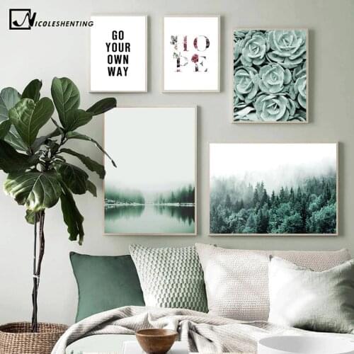 Misty Foggy Forest Picture Nature Scenery Scandinavian Poster Quotes Nordic Decoration Landscape Print Wall Art Canvas Painting