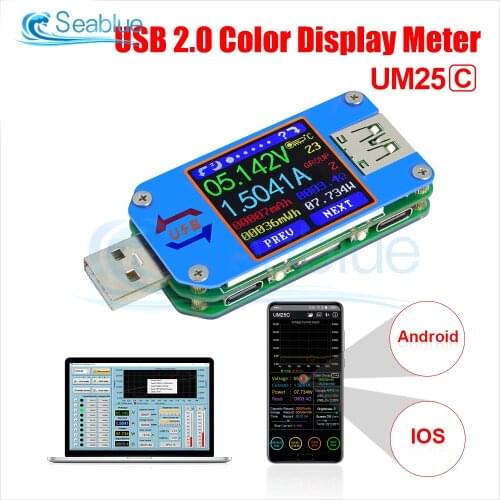 UM25 UM25C USB 2.0 Type-C LCD Color Display Voltmeter Ammeter Battery Charge Voltage Current Resistance Meter Usb Tester