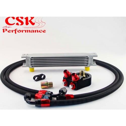 Universal 7 Row 248mm AN8 Engine Transmission Oil Cooler British Type + Aluminum Filter Adapter Kit Silver