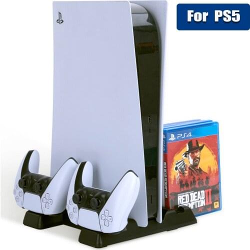 For PS5 Vertical Game Cooling Fan Stand for PlayStation 5 Digital Edition with 10 Game Slots Dual Controller Charging