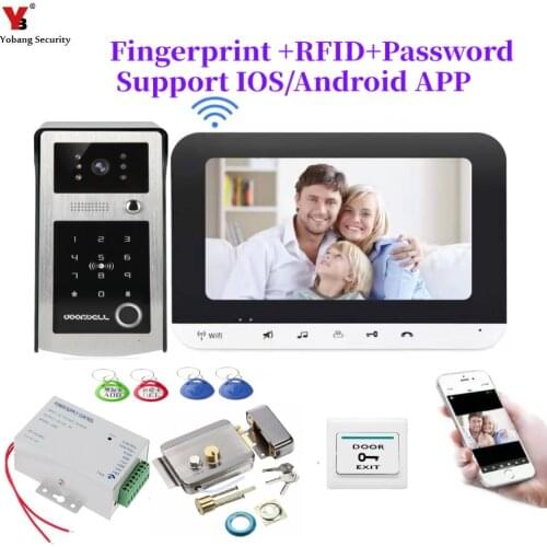 WIFI IP 7 Inch Video Intercom Door Phone Record System APP Remote View Unlock Fingerprint password RFID Camera Electric lock