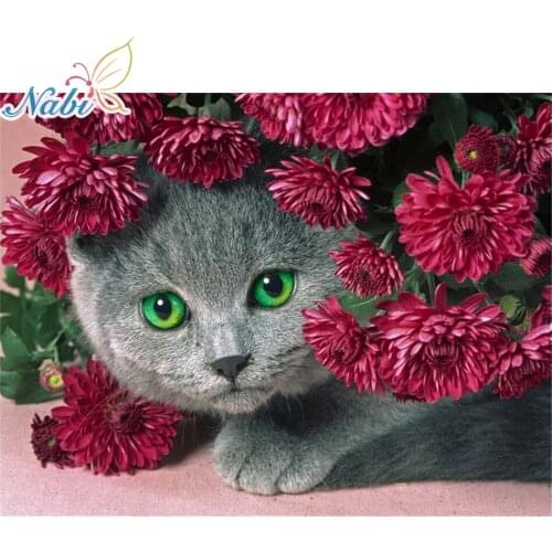 5D Diamond Painting Full Square Cat Flower Rhinestones Pictures Animals Diamond Embroidery Diamond Mosaic Sale Cartoon Beadwork