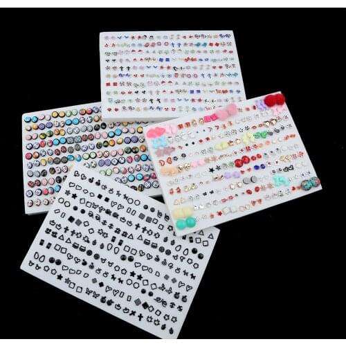 High Quality 100Pairs Women Acrylic Crystal Small Stud Earrings Sets Girl Child Heart Star Animal Moon Crown Earring Jewelry