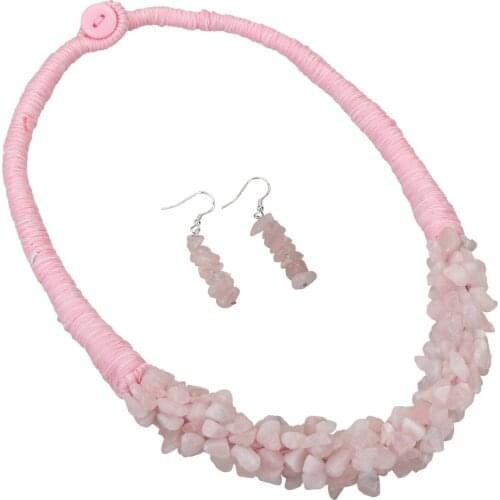YACQ Rose Quartz 925 Sterling Silver Wide Layers Choker Necklace Dangle Drop Earrings Jewelry Set Gifts for Women Mom Teen Girl