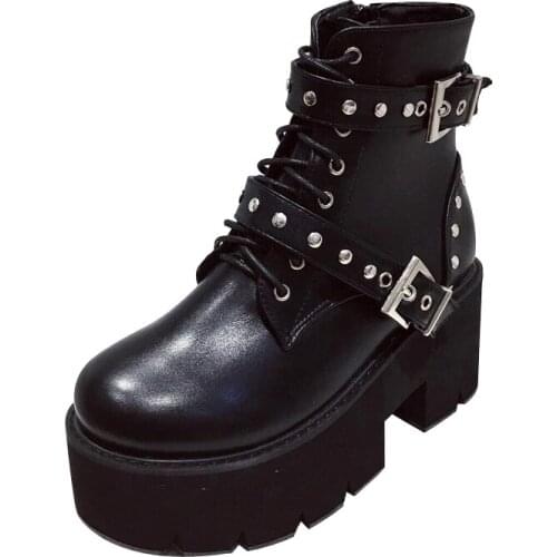 Ankle Boots Women Platform High Heels Female chunky short boots women shoes winter Woman punk Boots Botas Feminino LJA858-1