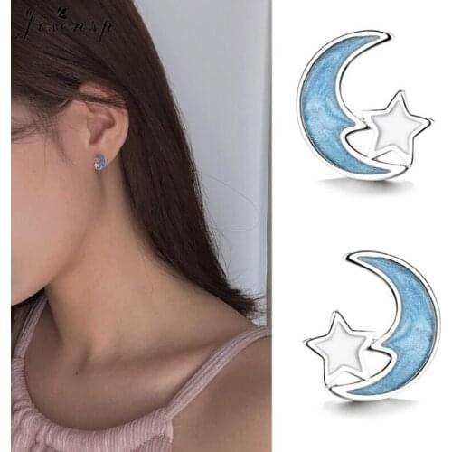 Jisensp Minimalist Jewelry Small Star Moon Stud Earrings for Women Girls Everyday Jewelry Cute Earrings Piercing pendients 2019