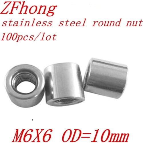 100pcs m6x6 m6*6 stainless steel round coupler coupling nut standoff spacer