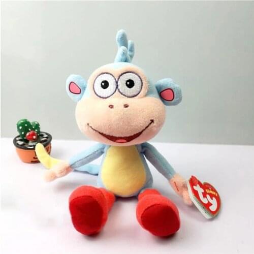 15CM Ty Beanie Big Eyes Dora the Explorer Monkey Boots Plush Toy Stuffed Animal Doll Collection Birthday Gift for Boys and Girls