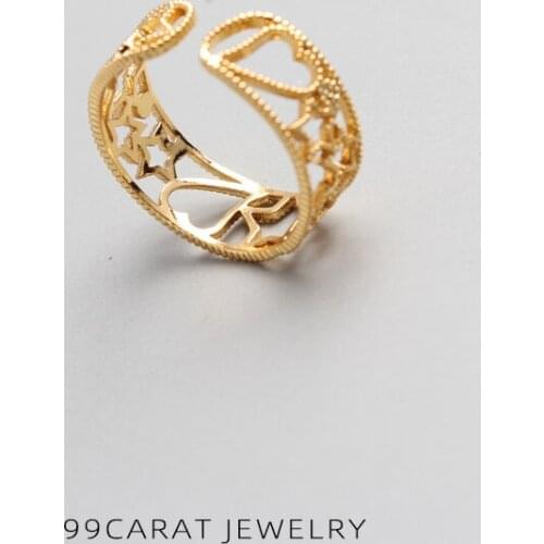 18K, gold, Korean version, simple ring, star, love, openwork, gorgeous and wearable female student with index finger