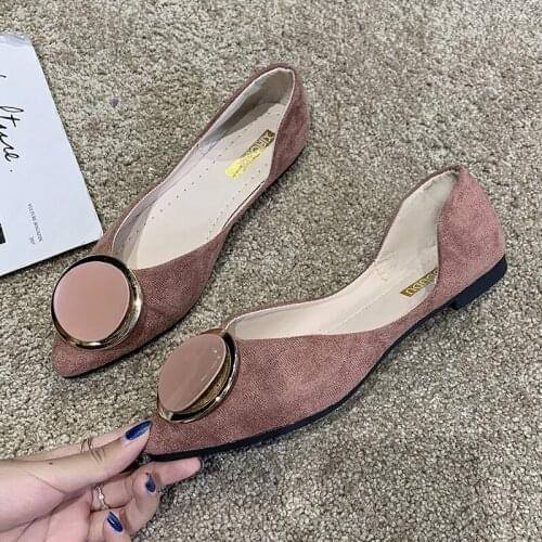 2020 Women Flats Metal Buckle Pointed Toe Flat Shoes Women Loafers Leather Ladies Shoes Casual Slip on Shoes Female U19-27