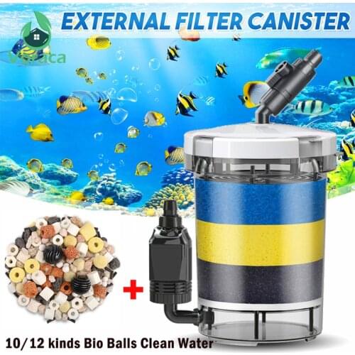 220V Aquarium External Canister Filter 800L/H Sponge Pond Fish Water Tank Pump 10/12 kinds Bio Balls Clean Water