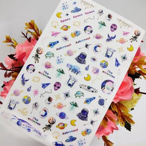3D Nail Sticker Sliders Foil Adhesive Designs The Universe Space Planet Alien Nail Art Decoraciones Manicure Accesorios Tips