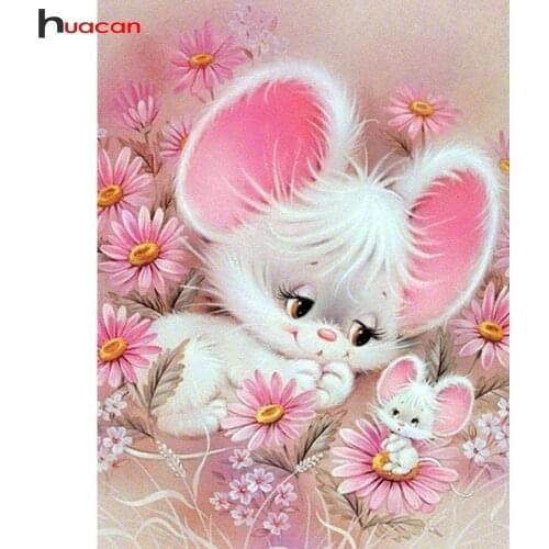 Huacan Diamond Painting Mouse Paintings Of Rhinestones Diamond Mosaic Cross Stitch Animals Tools Diamond Embroidery Full Square