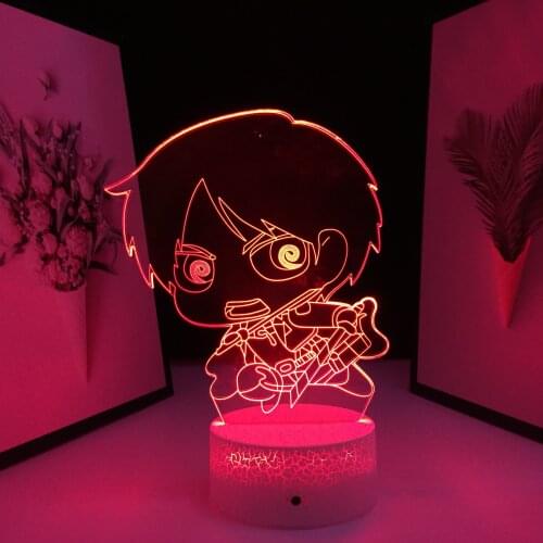 Eren Yeager Anime Figure Table 3D Lamp Nightlight Kid LED Night Light for Cool Birthday Gift Bedroom Decor Light for Child Room