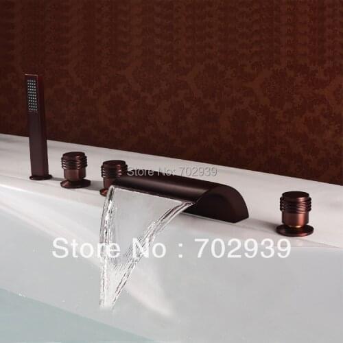 FREE SHIPPING Oil-rubbed Bronze Waterfall Widespread Bathtub Faucet with Hand Shower