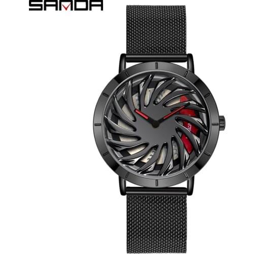 SANDA Men Car Sports Wheel Watch Men Luxury Quartz Wrist Watches Mesh Strap Waterproof Military Sports Clock Relogio Masculino